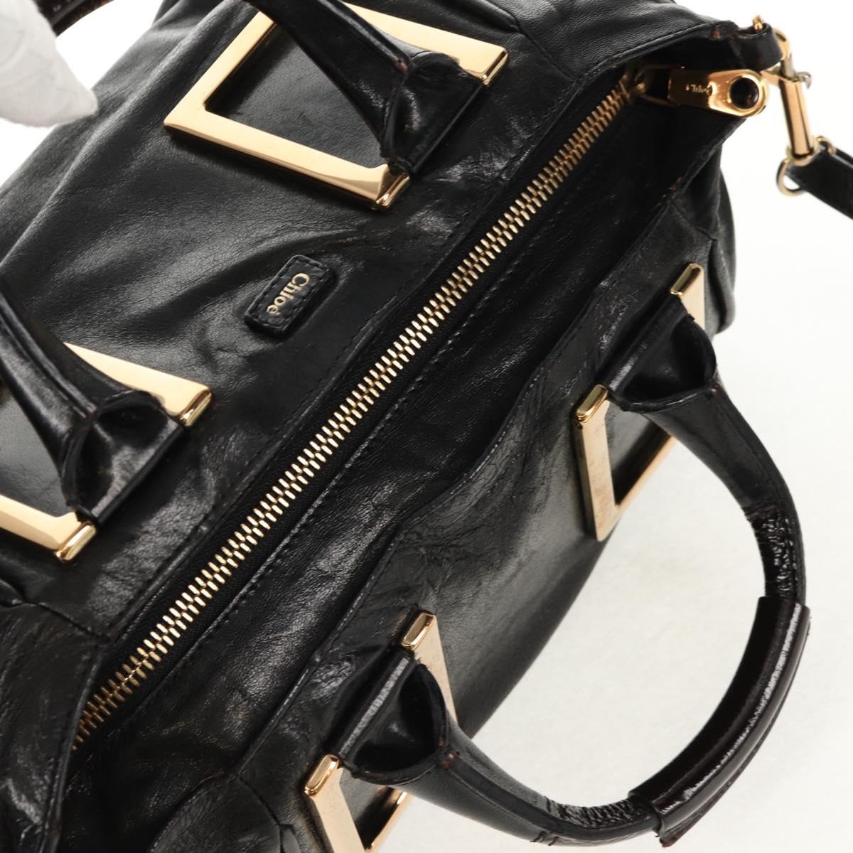 Chloe Etel Hand Bag Leather 2way Black Auth BA6837