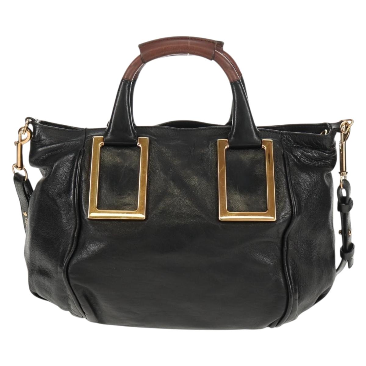 Chloe Etel Hand Bag Leather 2way Black Auth BA6838