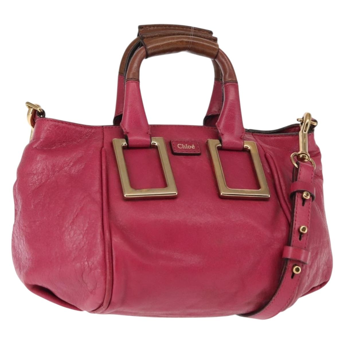 Chloe Etel Hand Bag Leather 2way Pink Gold Auth BA6839
