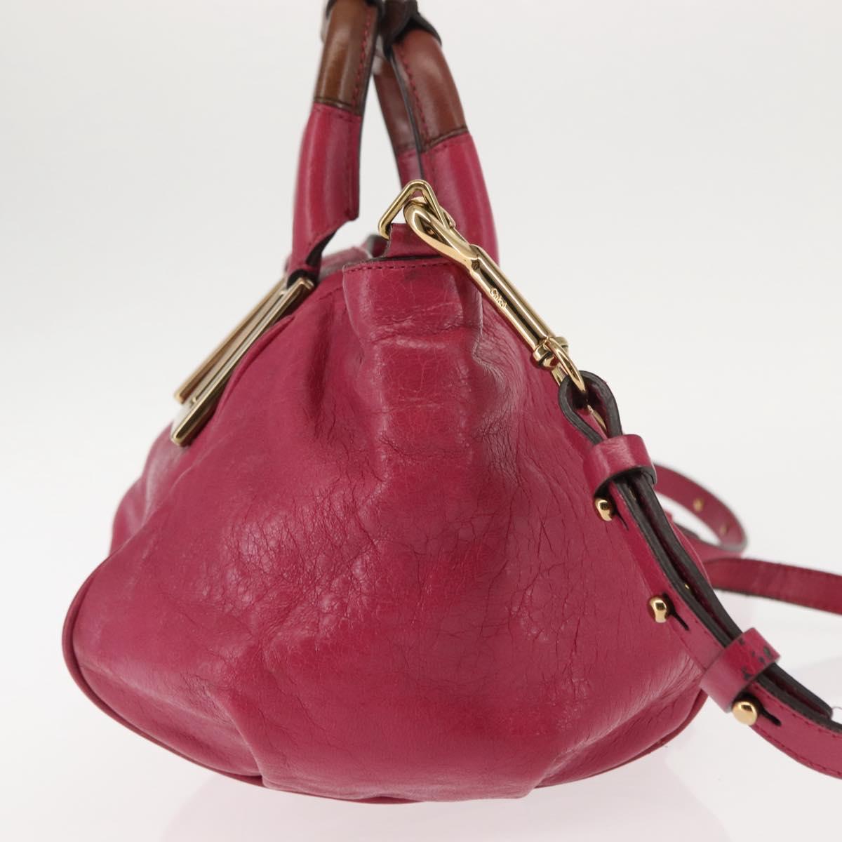Chloe Etel Hand Bag Leather 2way Pink Gold Auth BA6839