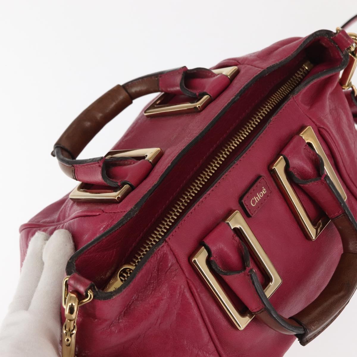 Chloe Etel Hand Bag Leather 2way Pink Gold Auth BA6839