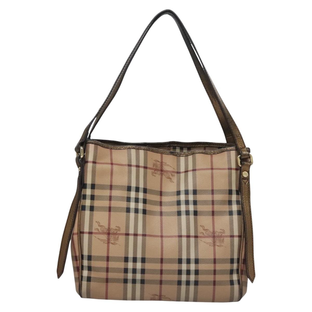 BURBERRY Nova Check Shoulder Bag PVC Beige Brown gold Auth BA684