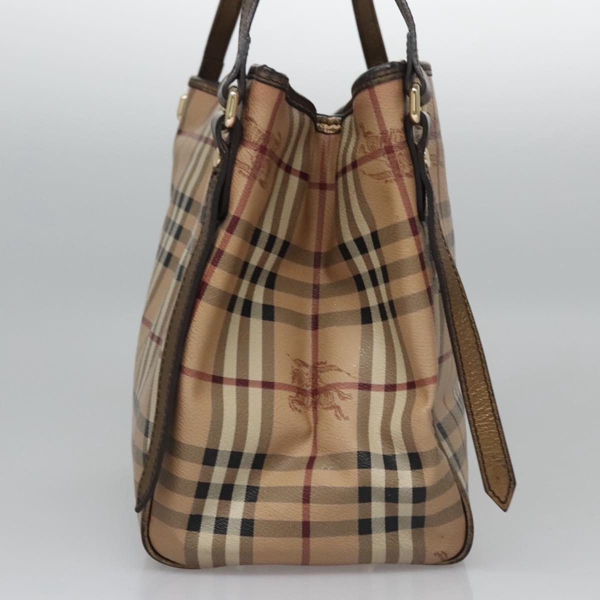 BURBERRY Nova Check Shoulder Bag PVC Beige Brown gold Auth BA684