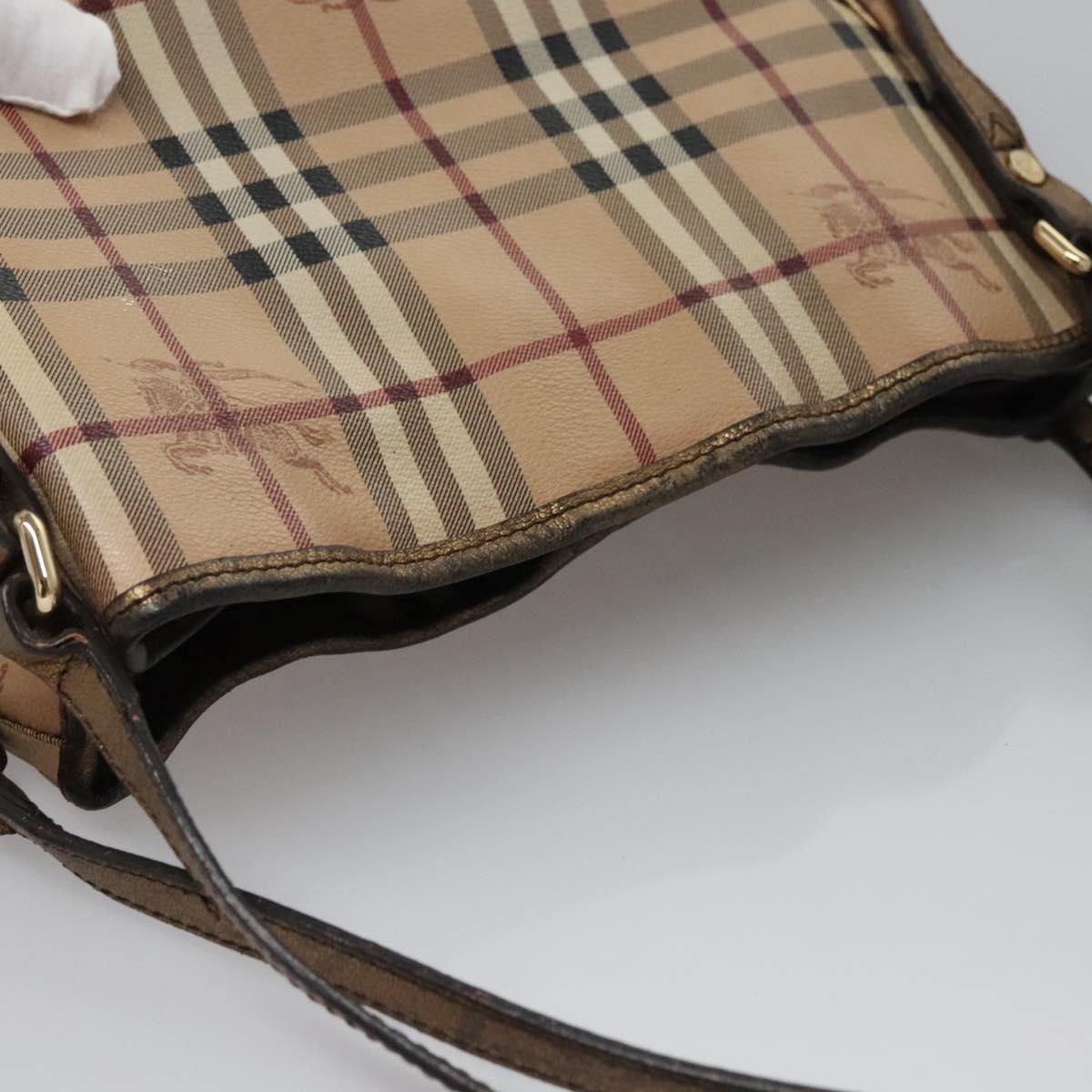 BURBERRY Nova Check Shoulder Bag PVC Beige Brown gold Auth BA684