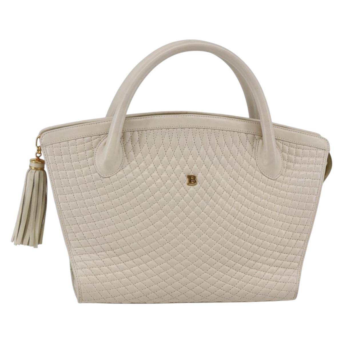 BALLY Hand Bag Leather White Auth BA6841