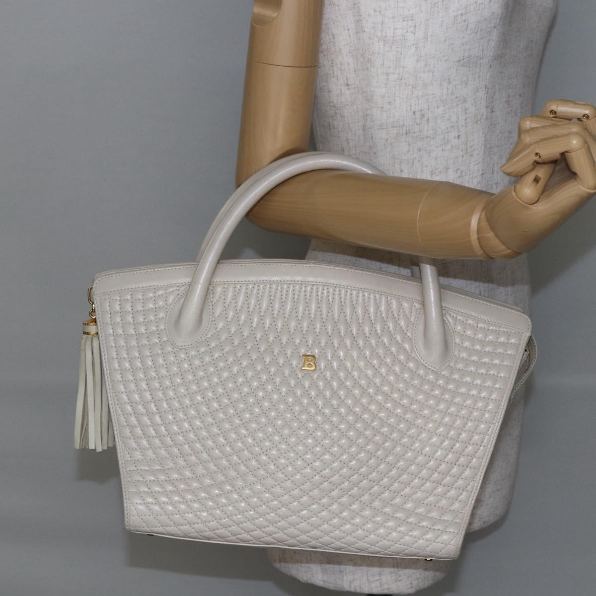 BALLY Hand Bag Leather White Auth BA6841