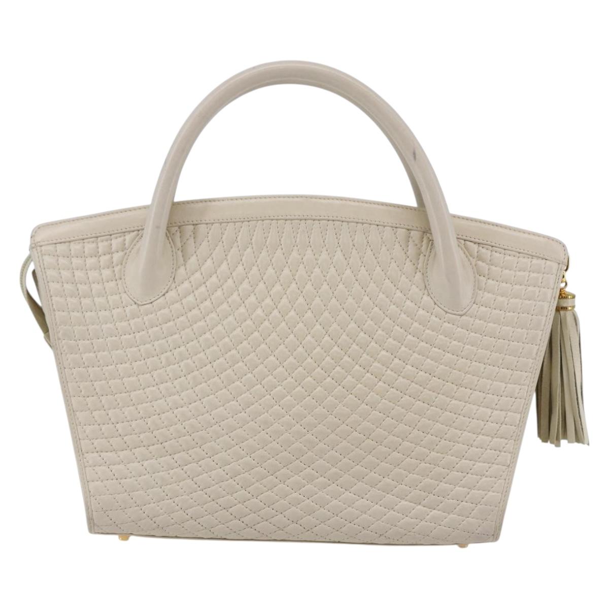 BALLY Hand Bag Leather White Auth BA6841