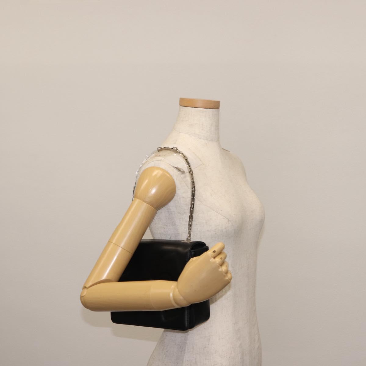 BALLY Chain Shoulder Bag Leather Black Auth BA6843