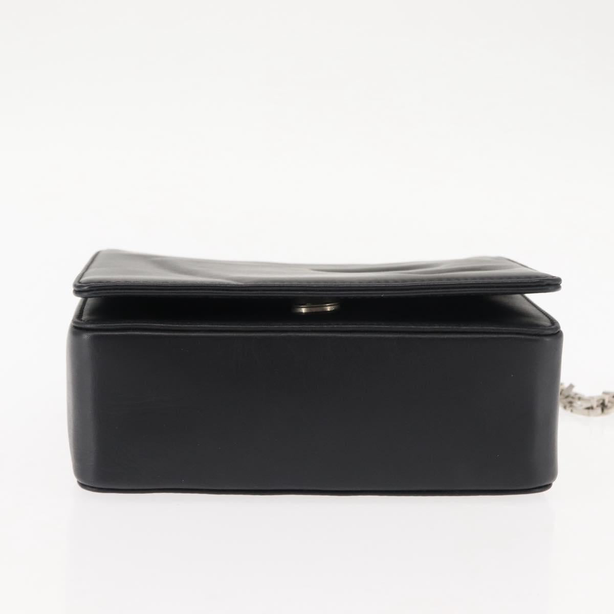 BALLY Chain Shoulder Bag Leather Black Auth BA6843