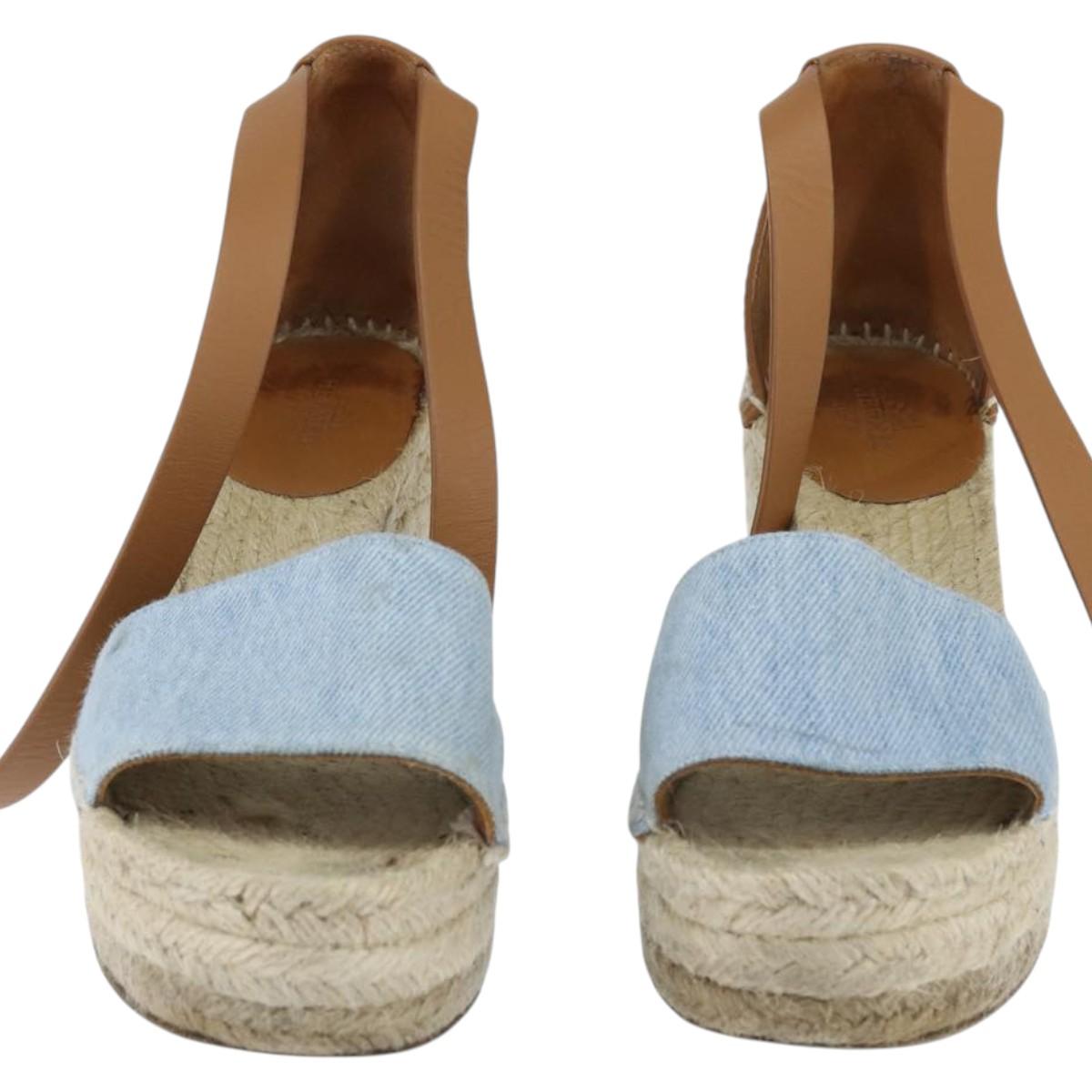 HERMES Tipoli Espadrilles Shoes Raffia Beige Auth BA6845