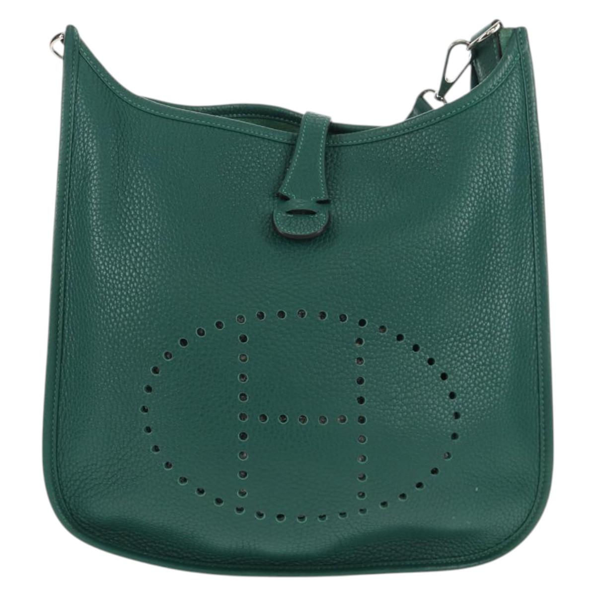 HERMES Evelyn 3 PM Shoulder Bag Taurillon Clemence Green Auth BA6847A