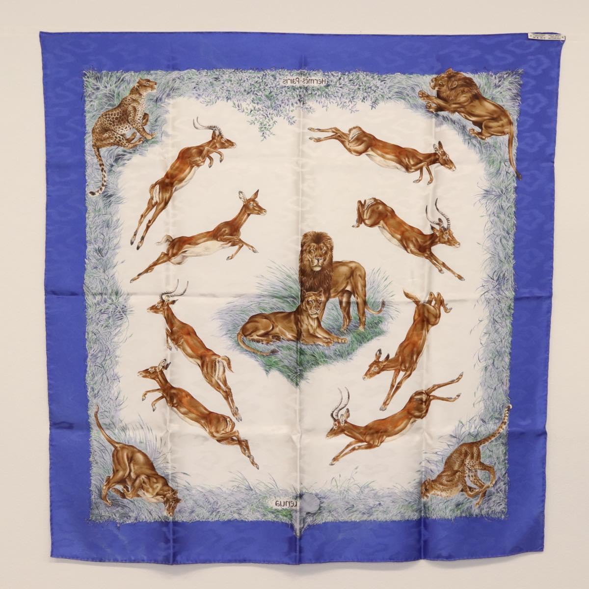 HERMES Carre 90 Scarf ""kenya"" Silk Blue Auth BA6850