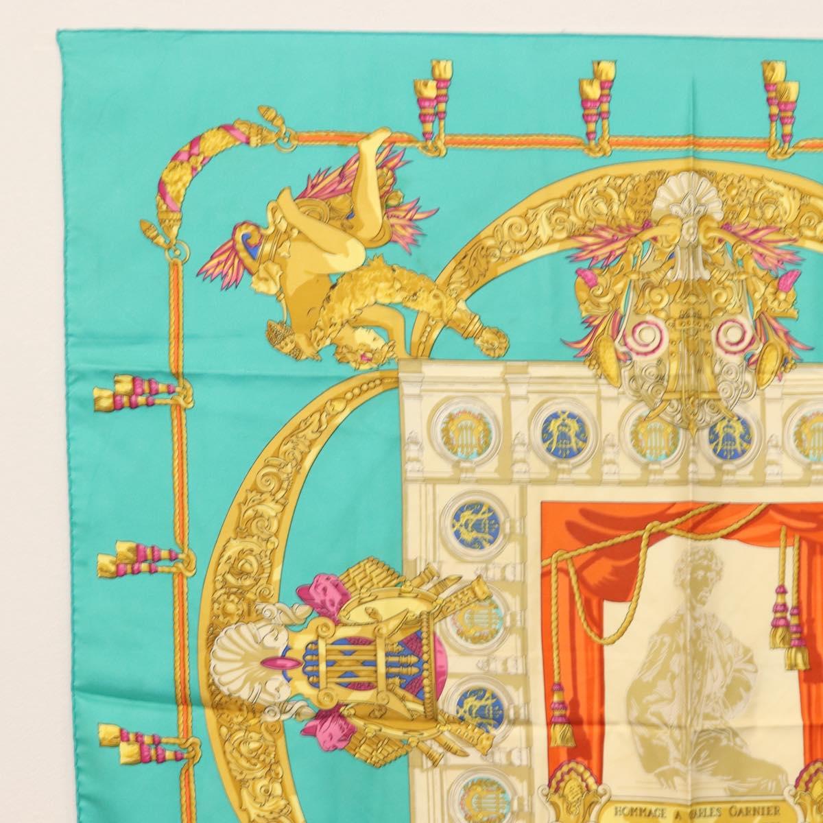 HERMES Carre 90 Scarf ""HOMMAGE A CHARLES GARNIER"" Silk Green Auth BA6851