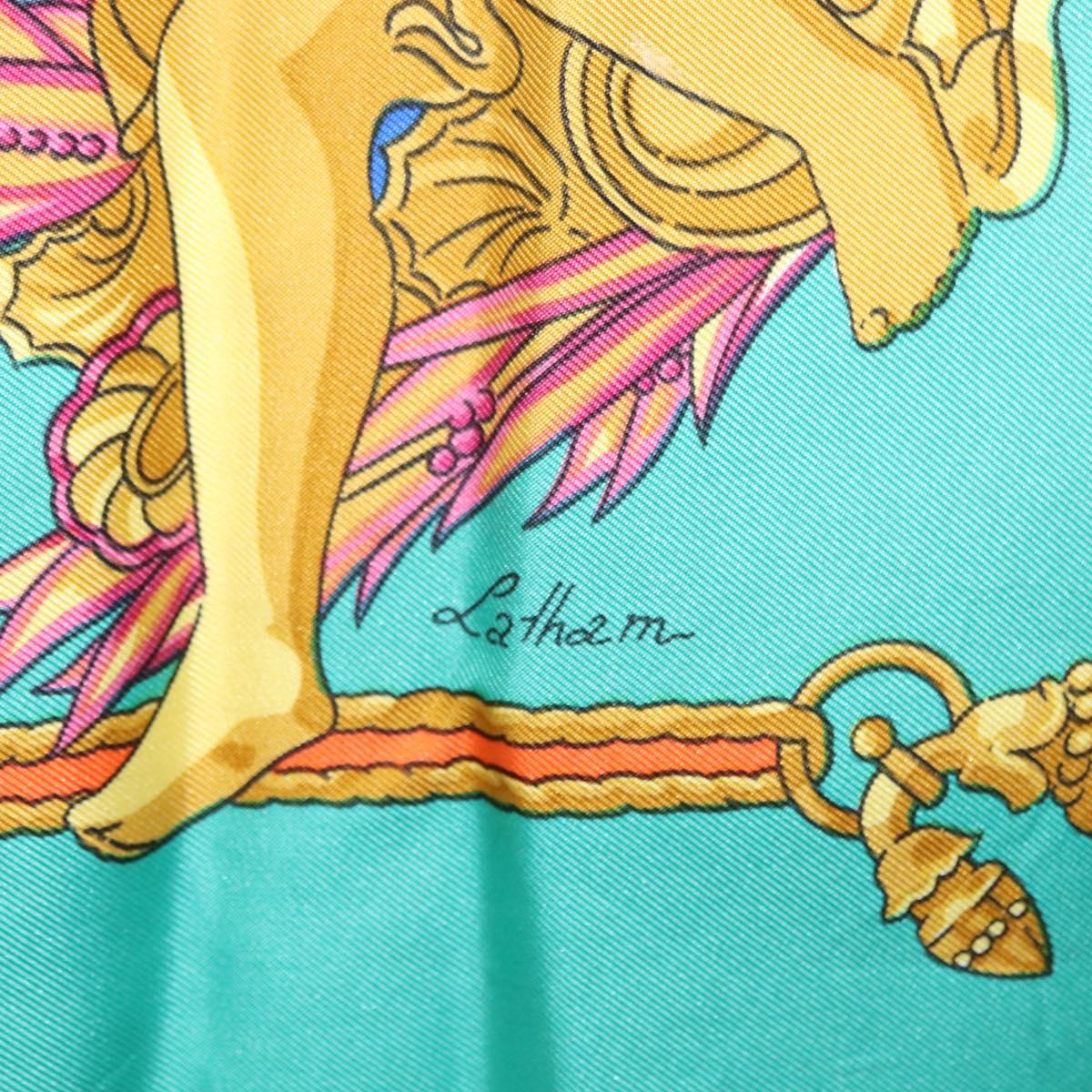HERMES Carre 90 Scarf ""HOMMAGE A CHARLES GARNIER"" Silk Green Auth BA6851