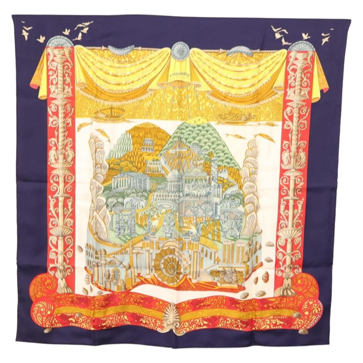 HERMES Carre 90 Scarf ""LATLANTIDE"" Silk Navy Auth BA6852