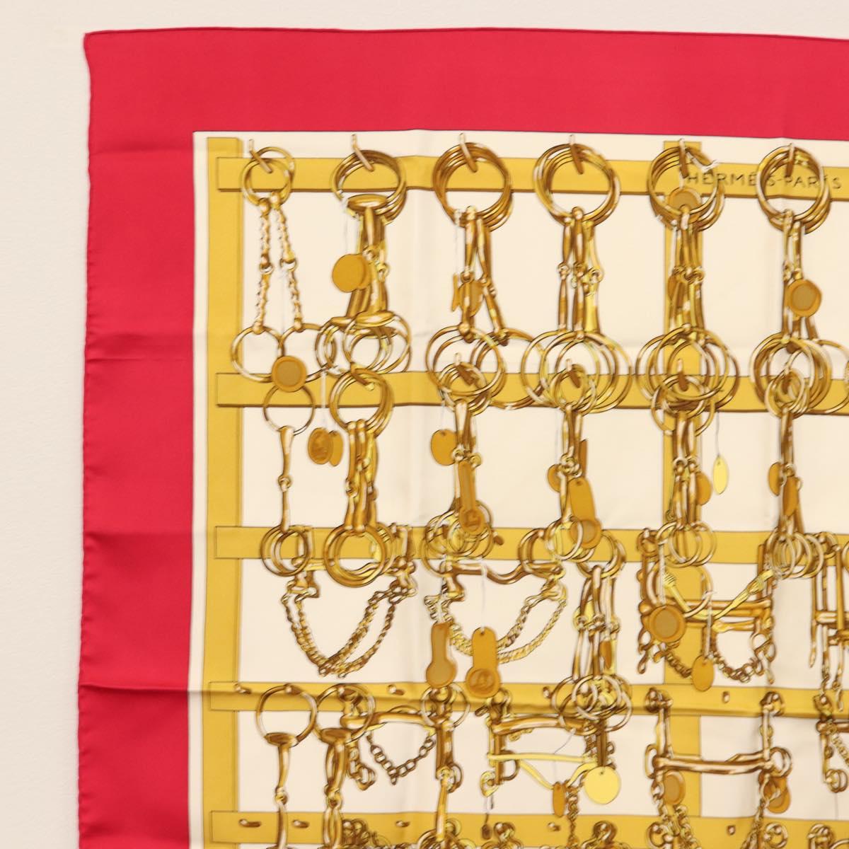 HERMES Carre 90 Scarf ""MORS&FILETS"" Silk Pink Auth BA6853