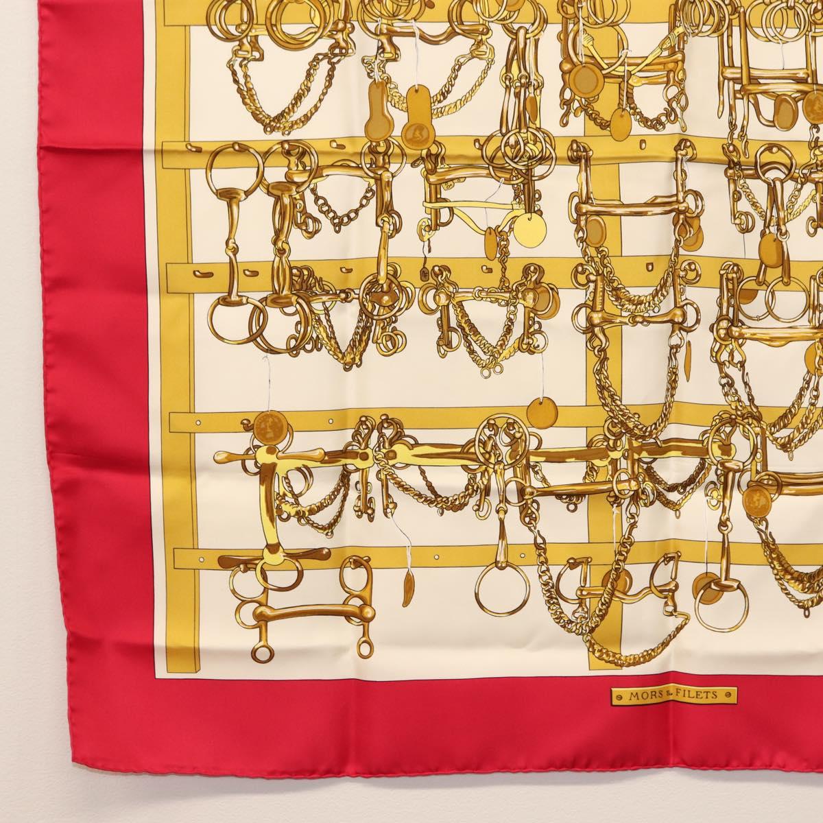 HERMES Carre 90 Scarf ""MORS&FILETS"" Silk Pink Auth BA6853