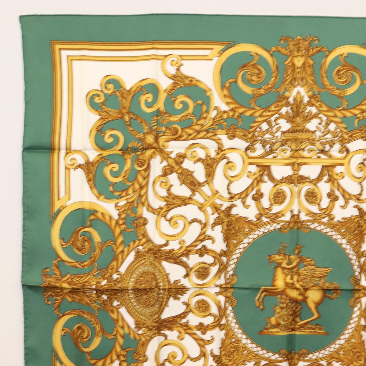 HERMES Carre 90 Scarf ""LES TUILERIES"" Silk Green Auth BA6854