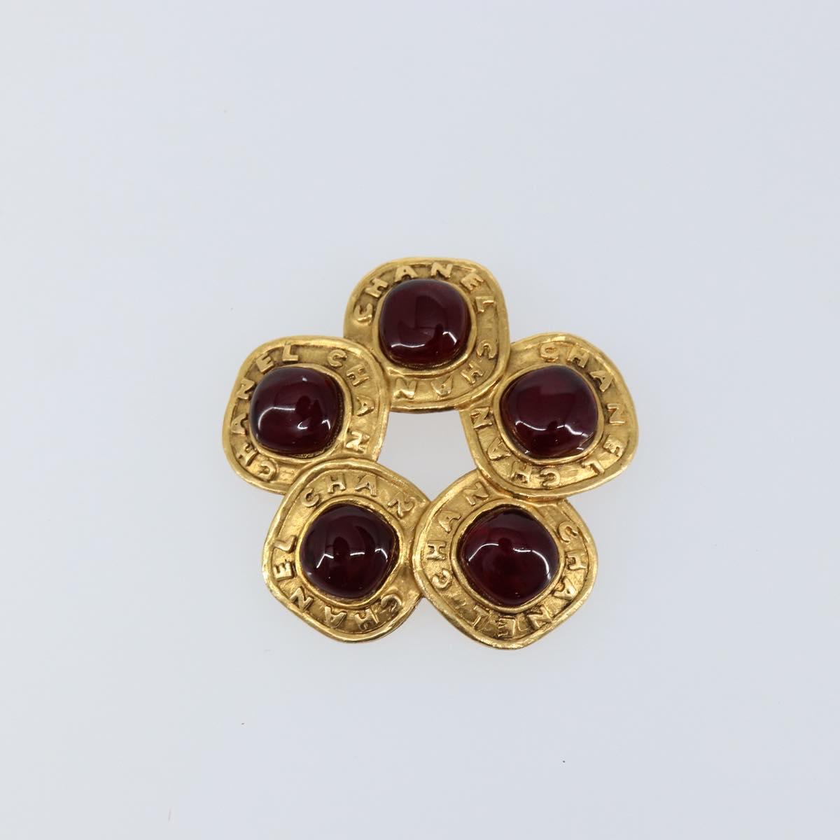 CHANEL Brooch metal Gold CC Auth BA6857