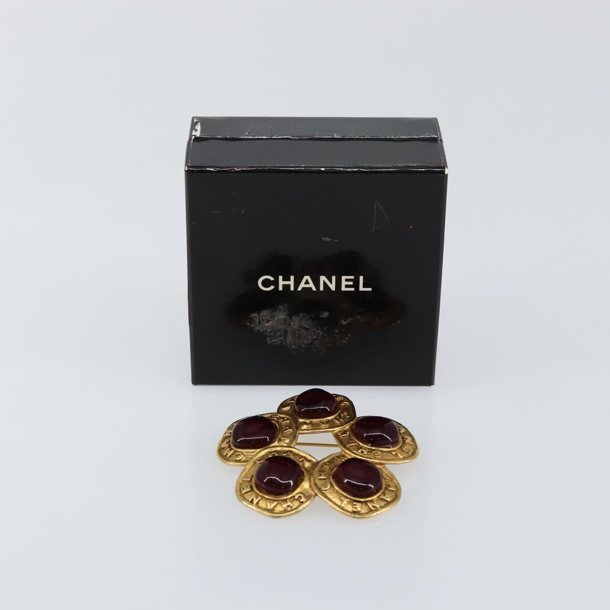 CHANEL Brooch metal Gold CC Auth BA6857
