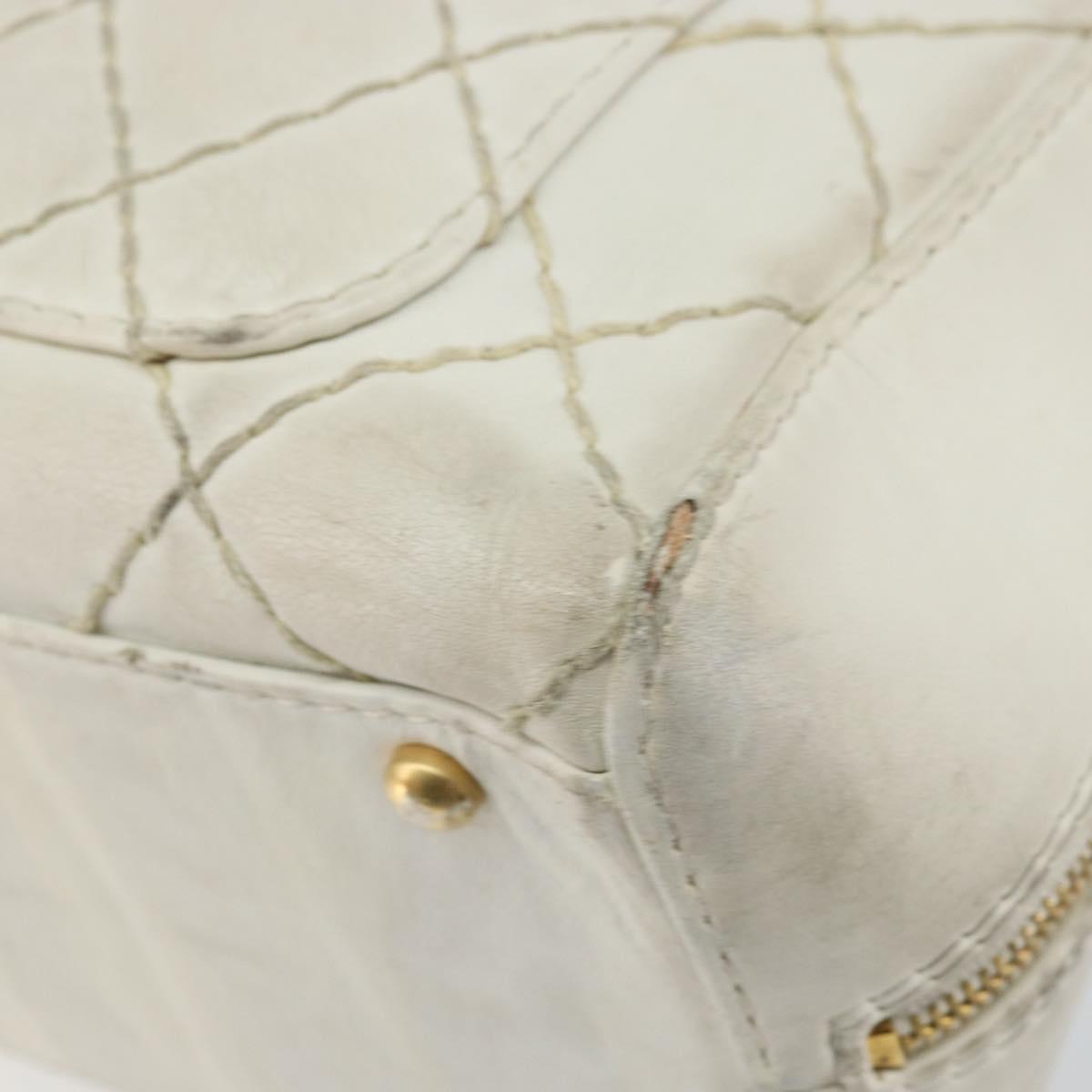 CHANEL Wild Stitch Hand Bag Leather White Gold CC Auth BA6858