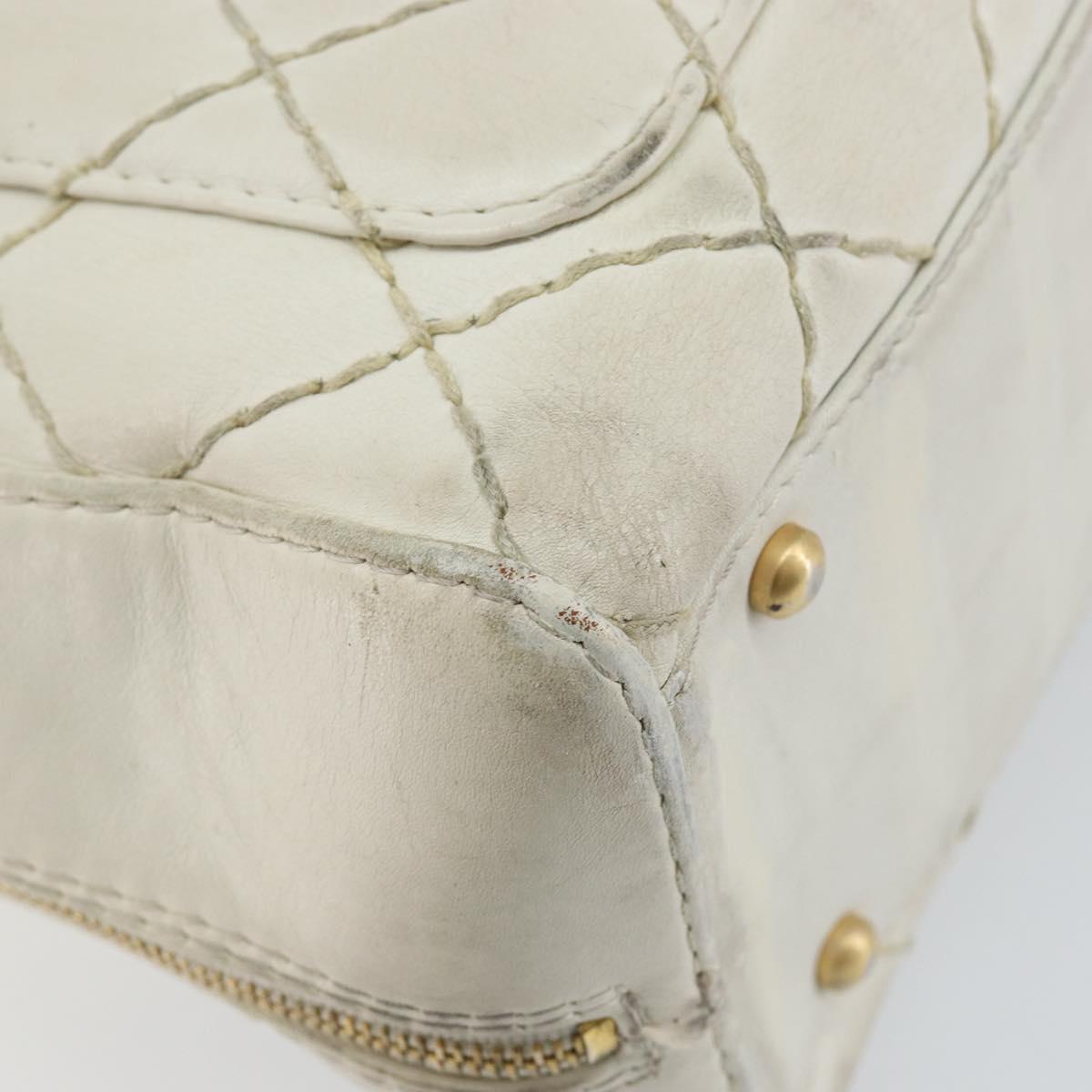 CHANEL Wild Stitch Hand Bag Leather White Gold CC Auth BA6858