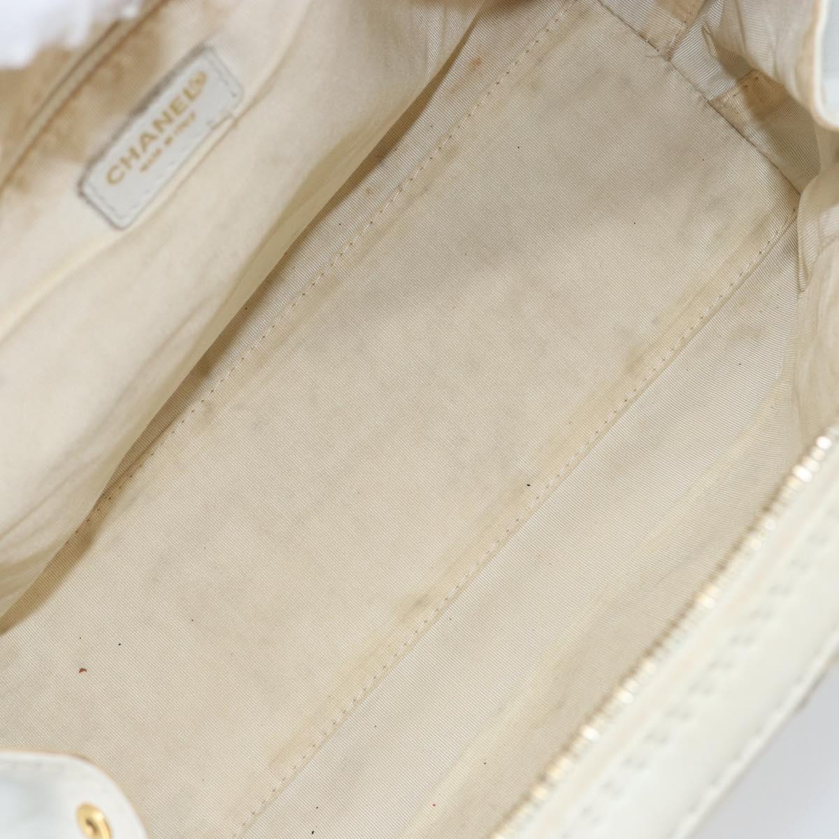 CHANEL Wild Stitch Hand Bag Leather White Gold CC Auth BA6858