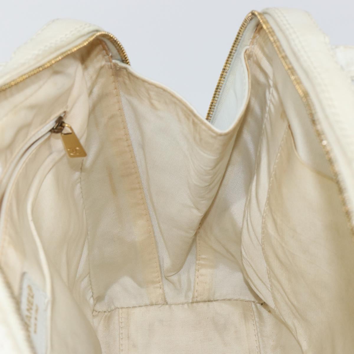 CHANEL Wild Stitch Hand Bag Leather White Gold CC Auth BA6858