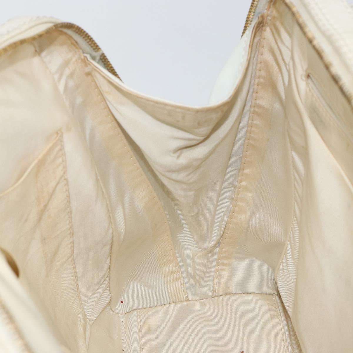 CHANEL Wild Stitch Hand Bag Leather White Gold CC Auth BA6858