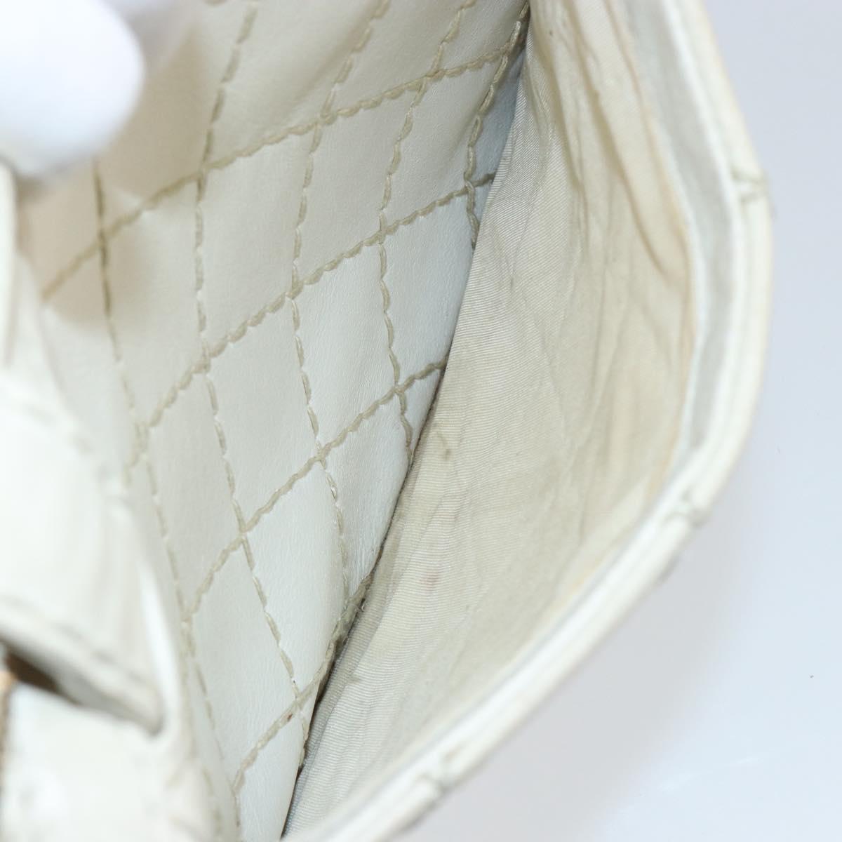 CHANEL Wild Stitch Hand Bag Leather White Gold CC Auth BA6858