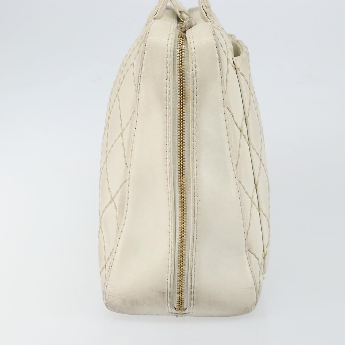 CHANEL Wild Stitch Hand Bag Leather White Gold CC Auth BA6858