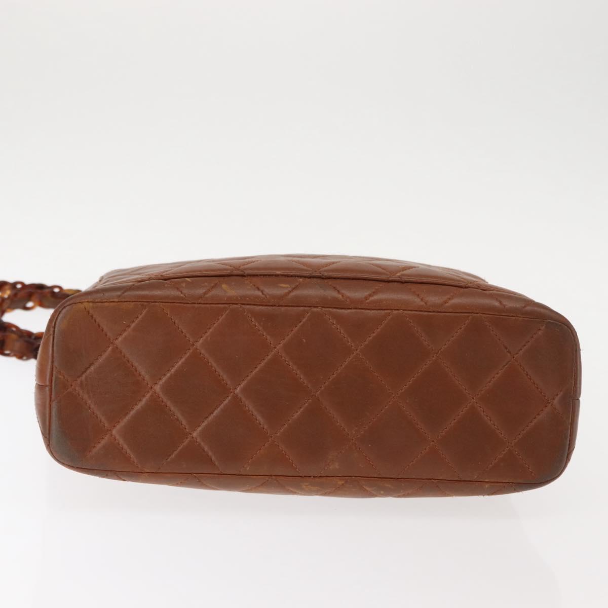 CHANEL Matelasse Chain Shoulder Bag Lamb Skin Brown Gold CC Auth BA6859