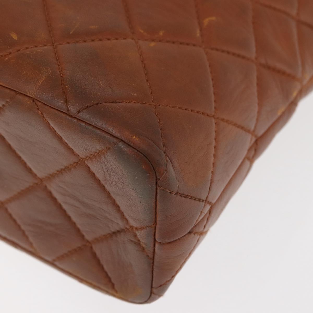 CHANEL Matelasse Chain Shoulder Bag Lamb Skin Brown Gold CC Auth BA6859