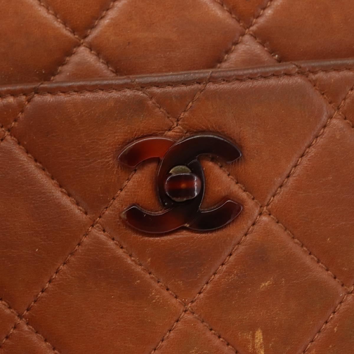 CHANEL Matelasse Chain Shoulder Bag Lamb Skin Brown Gold CC Auth BA6859