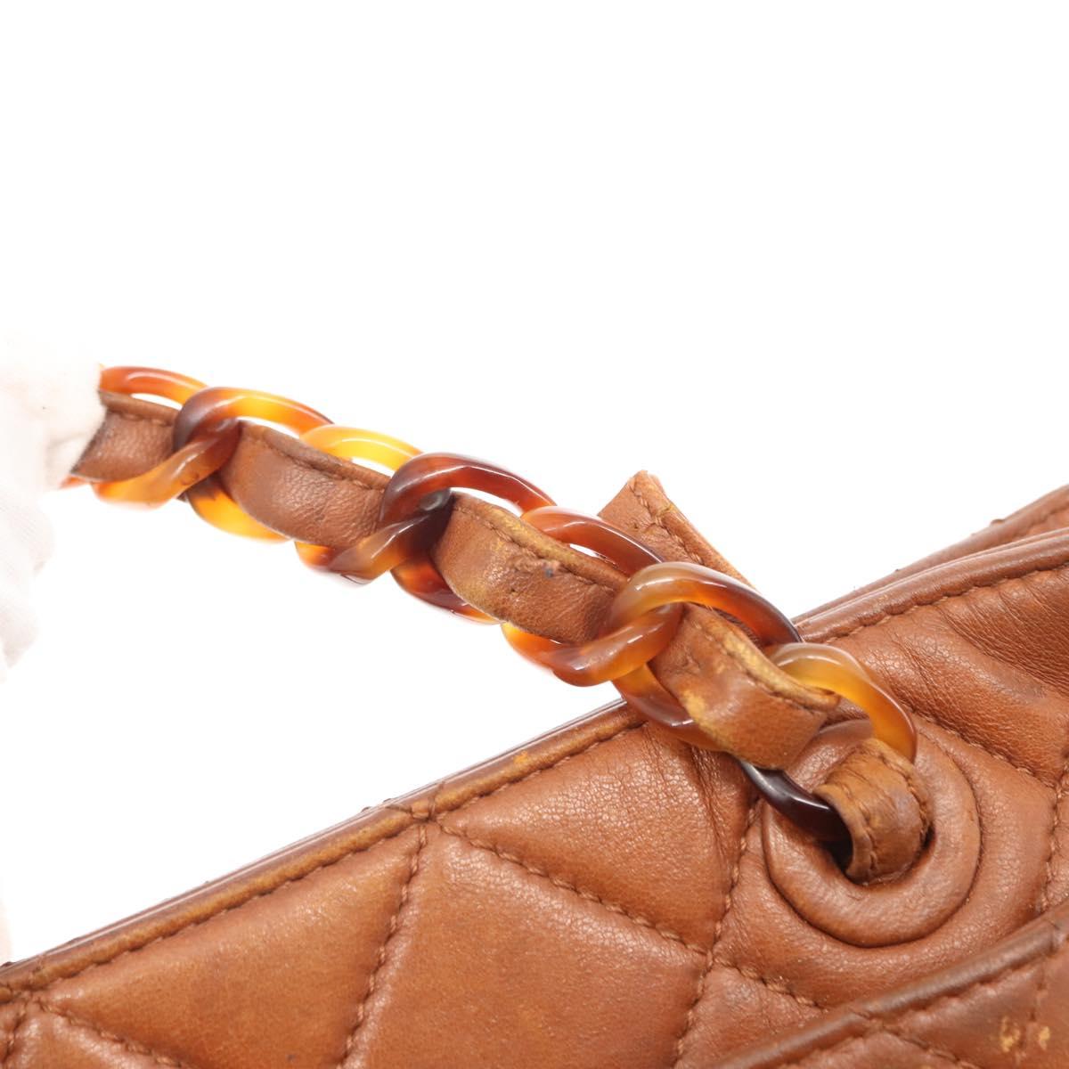 CHANEL Matelasse Chain Shoulder Bag Lamb Skin Brown Gold CC Auth BA6859