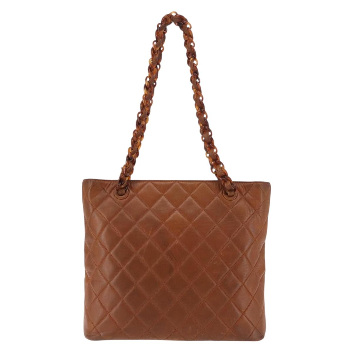 CHANEL Matelasse Chain Shoulder Bag Lamb Skin Brown Gold CC Auth BA6859