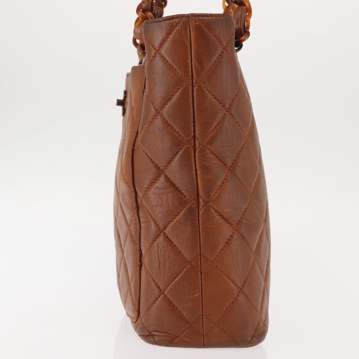 CHANEL Matelasse Chain Shoulder Bag Lamb Skin Brown Gold CC Auth BA6859