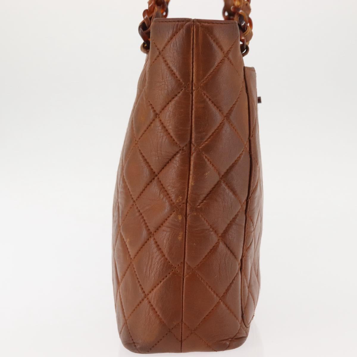 CHANEL Matelasse Chain Shoulder Bag Lamb Skin Brown Gold CC Auth BA6859