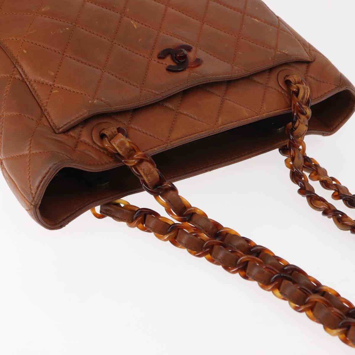 CHANEL Matelasse Chain Shoulder Bag Lamb Skin Brown Gold CC Auth BA6859