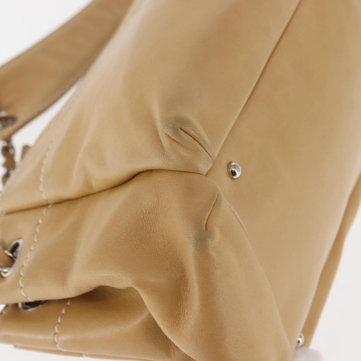 CHANEL Shoulder Bag Lamb Skin Beige CC Auth BA6860