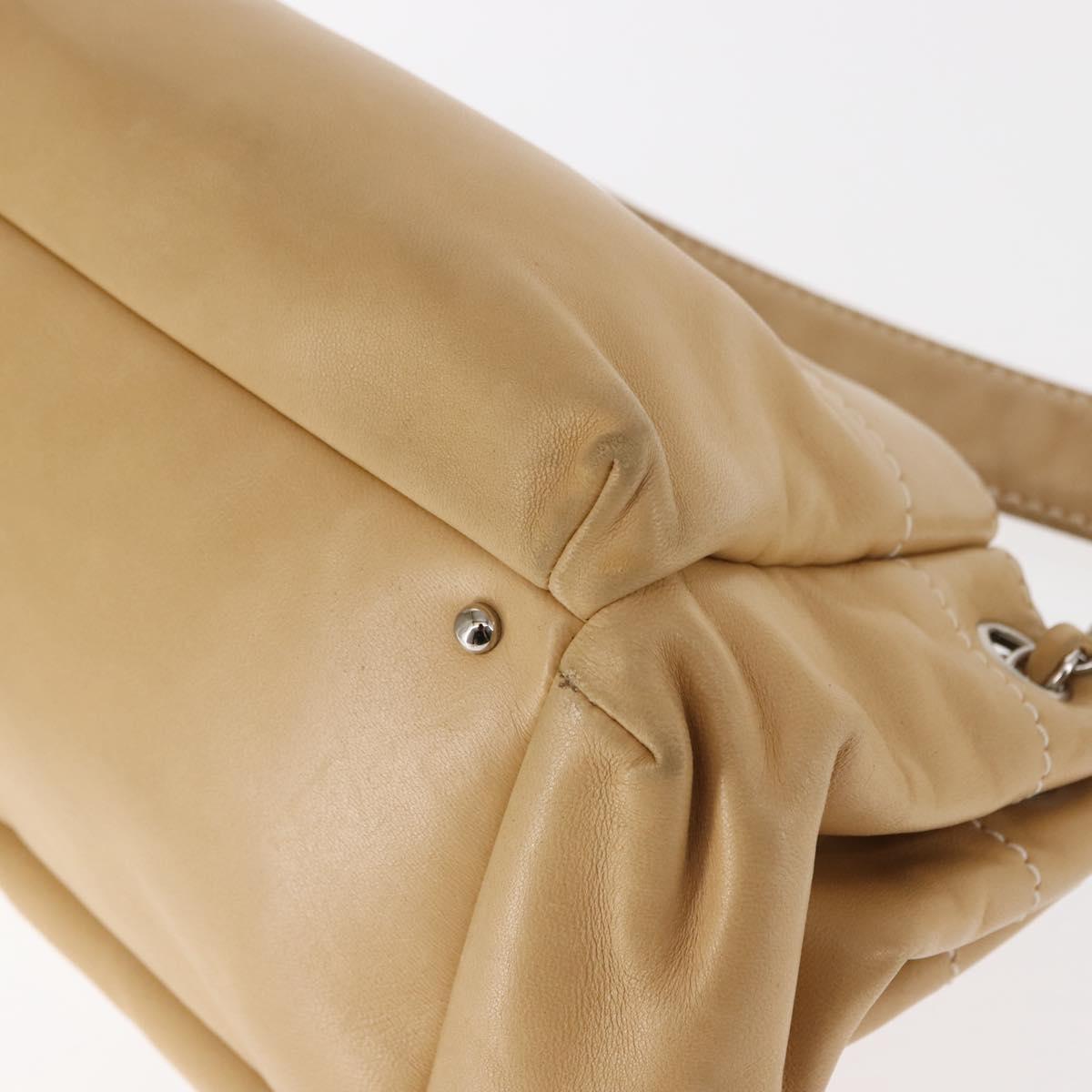 CHANEL Shoulder Bag Lamb Skin Beige CC Auth BA6860