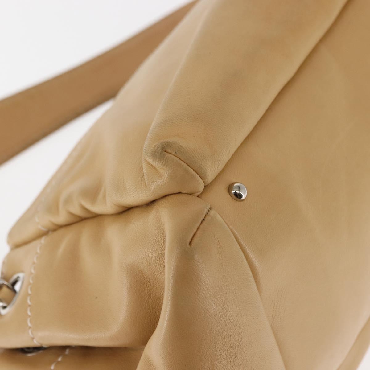 CHANEL Shoulder Bag Lamb Skin Beige CC Auth BA6860