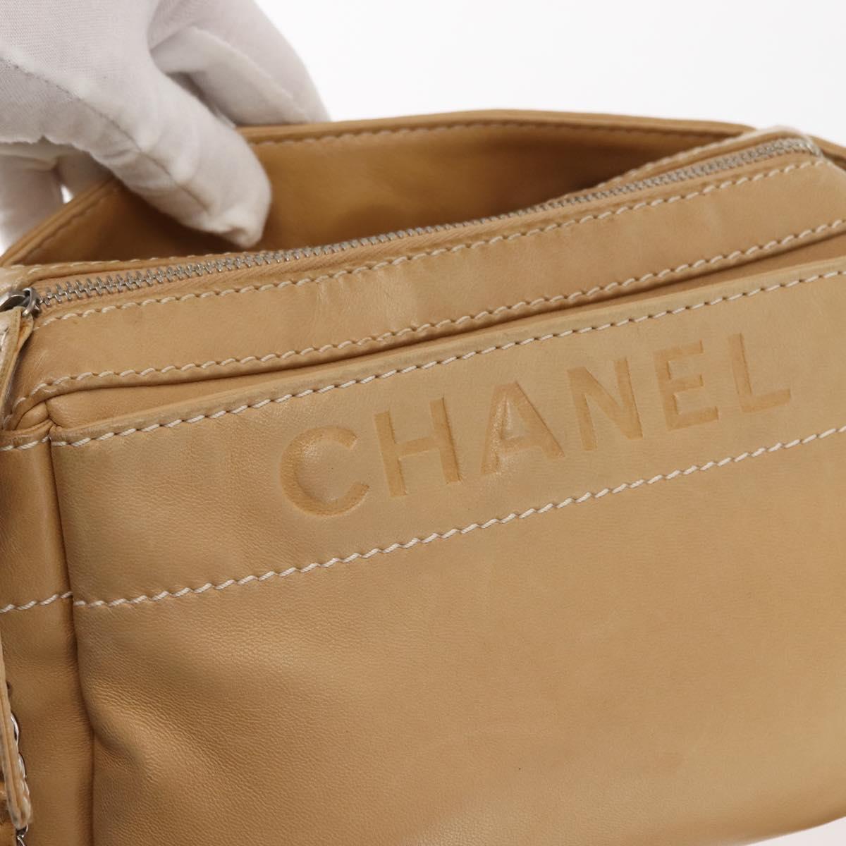 CHANEL Shoulder Bag Lamb Skin Beige CC Auth BA6860