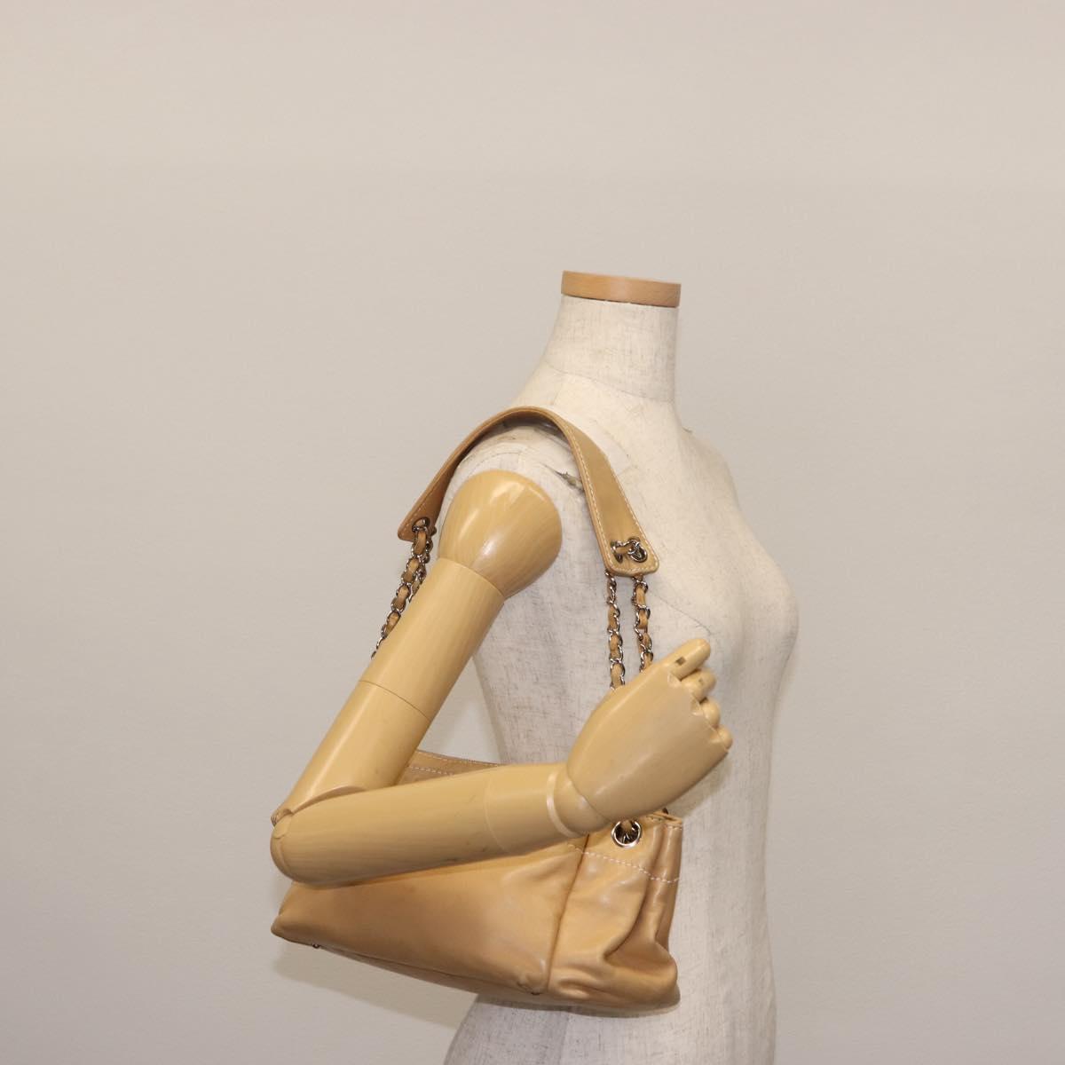 CHANEL Shoulder Bag Lamb Skin Beige CC Auth BA6860
