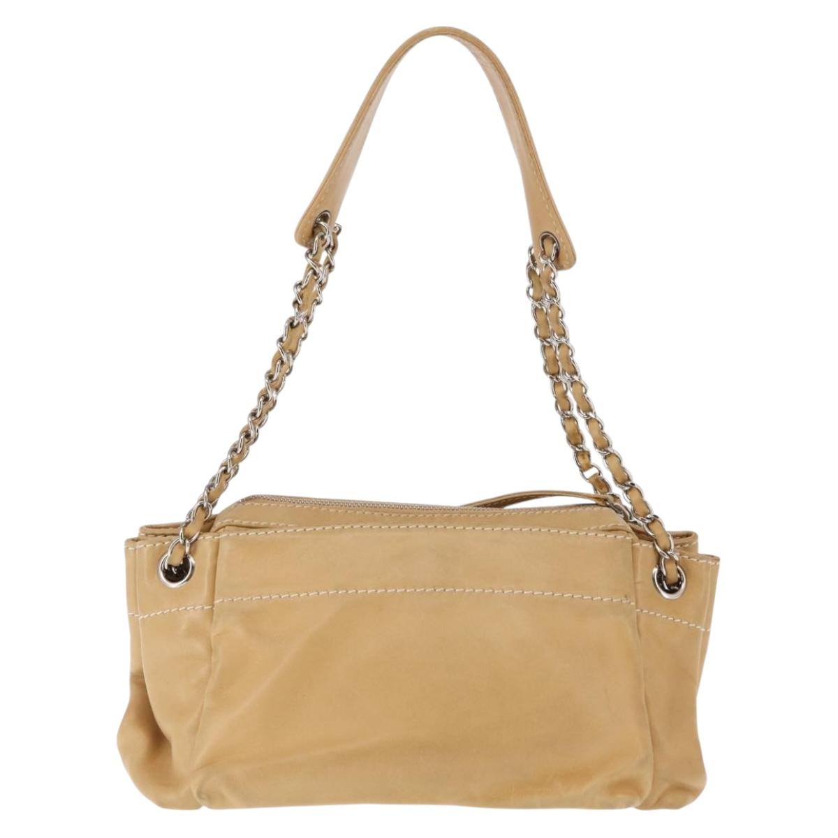 CHANEL Shoulder Bag Lamb Skin Beige CC Auth BA6860