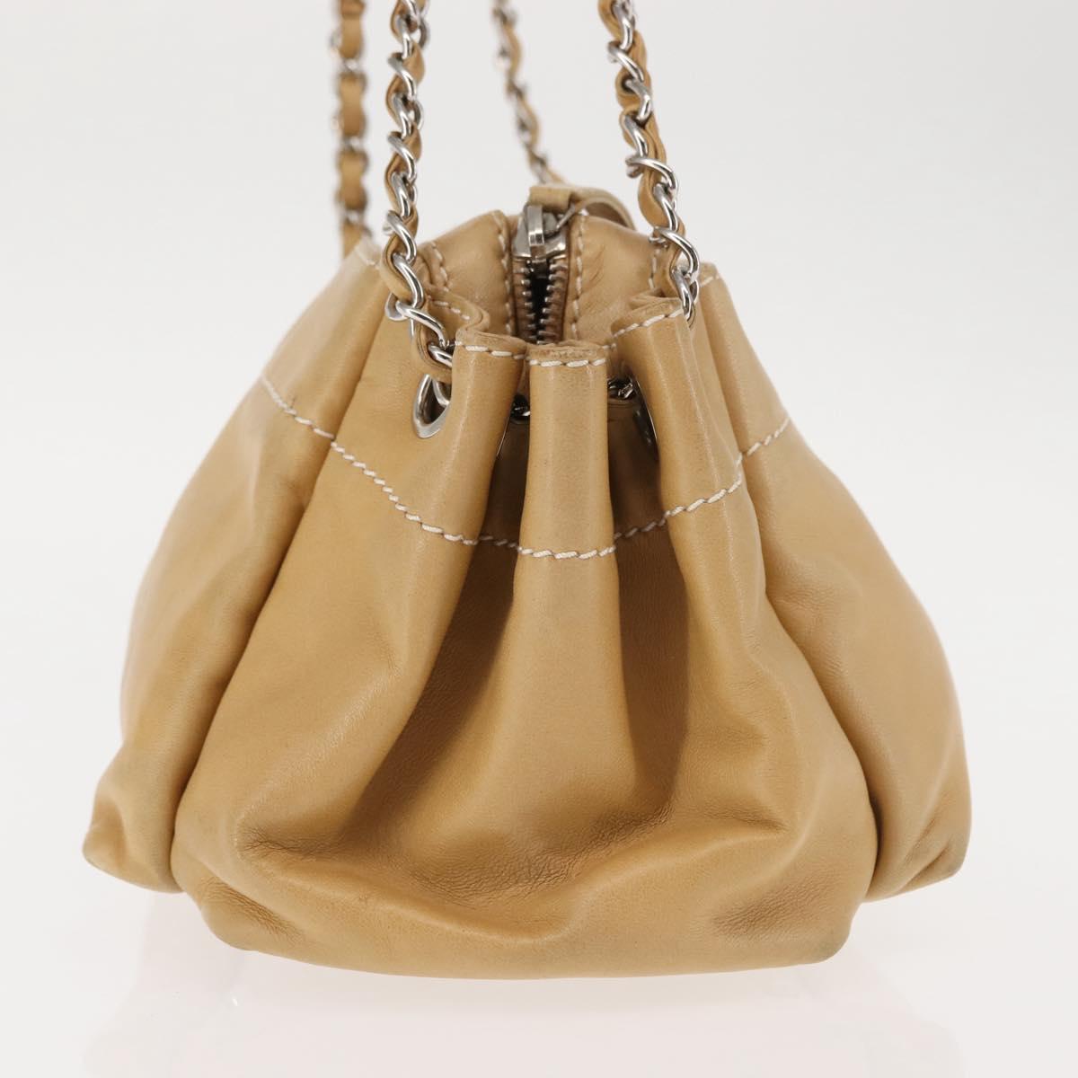 CHANEL Shoulder Bag Lamb Skin Beige CC Auth BA6860