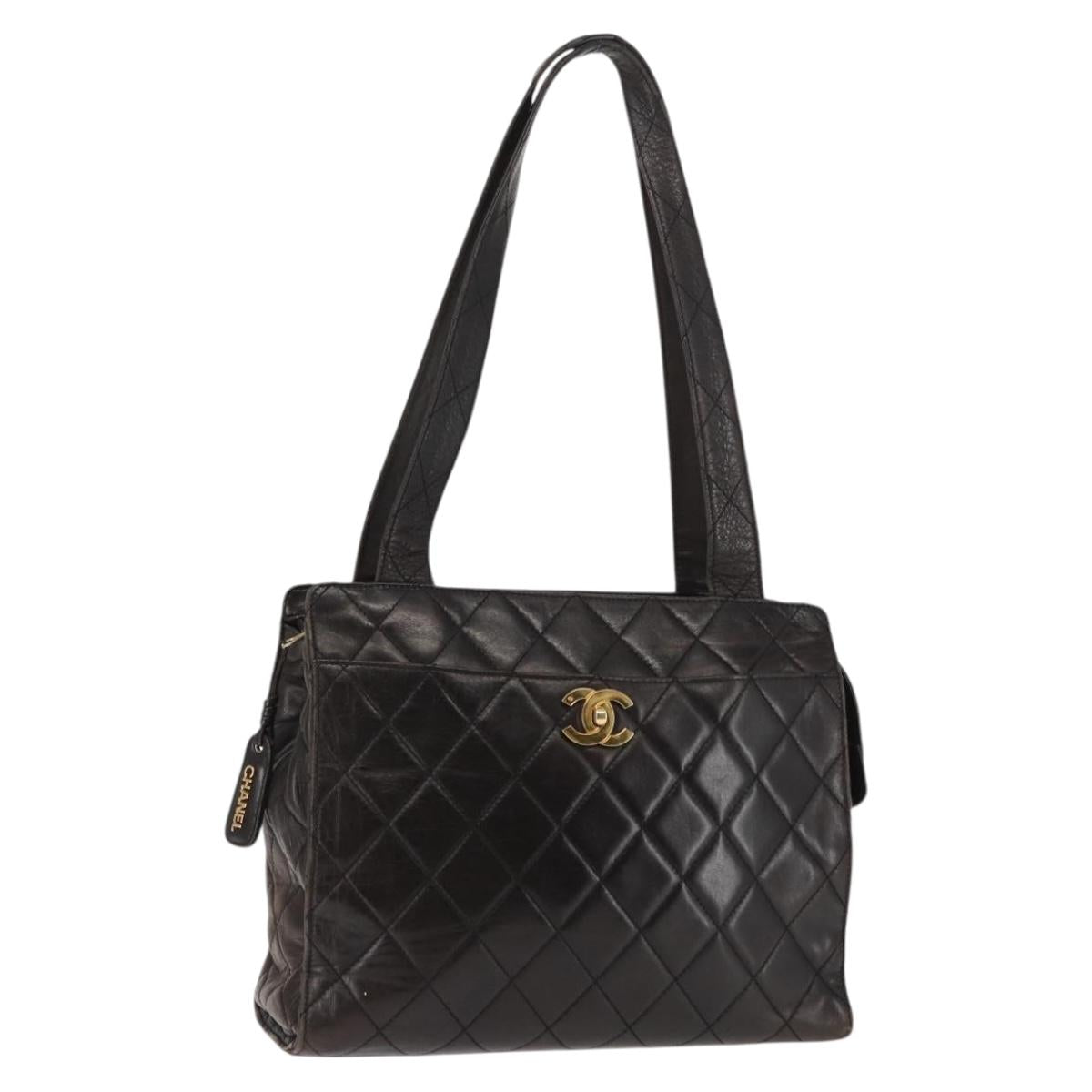 CHANEL Matelasse Tote Bag Lamb Skin Brown Gold CC Auth BA6861