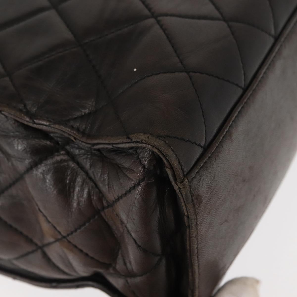 CHANEL Matelasse Tote Bag Lamb Skin Brown Gold CC Auth BA6861