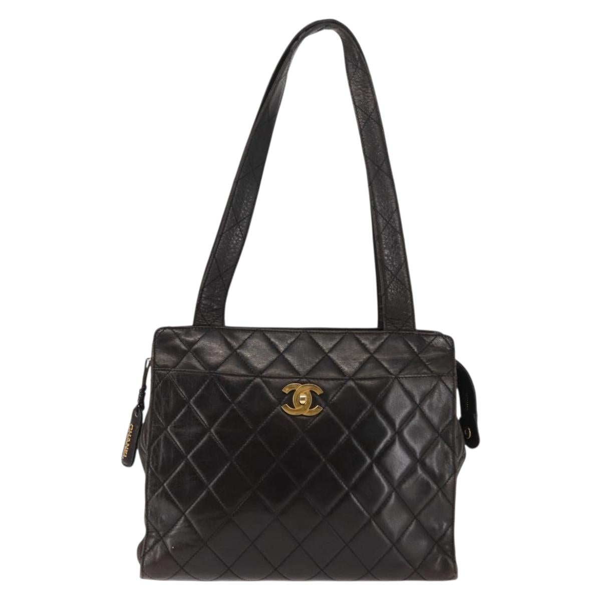 CHANEL Matelasse Tote Bag Lamb Skin Brown Gold CC Auth BA6861