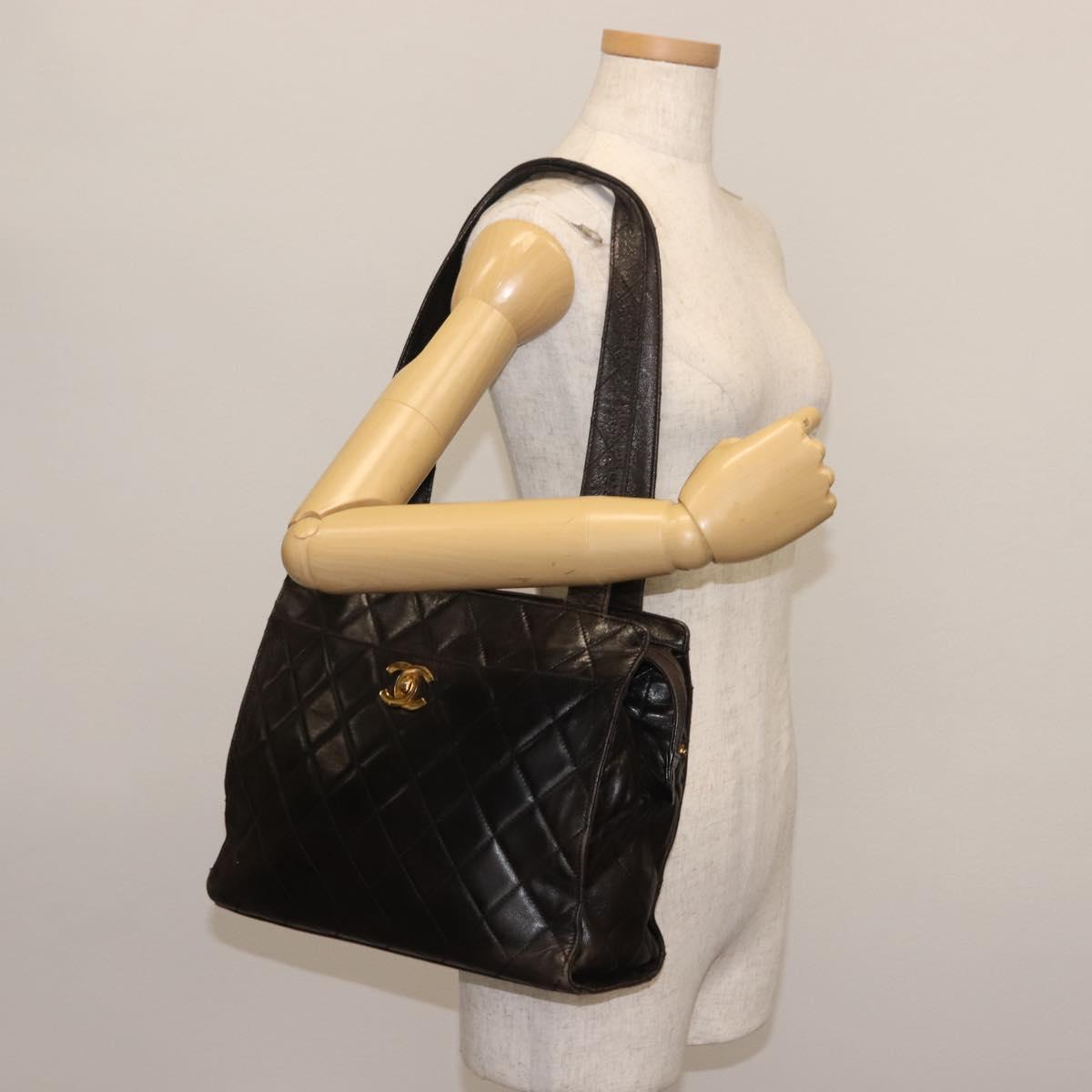 CHANEL Matelasse Tote Bag Lamb Skin Brown Gold CC Auth BA6861